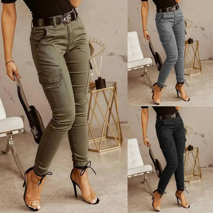 European And American Women's Trousers, Low-waisted Buttons, Solid Color Pockets Snap Seasons™