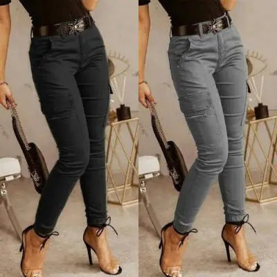 European And American Women's Trousers, Low-waisted Buttons, Solid Color Pockets Snap Seasons™