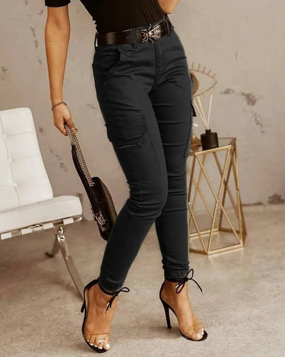 European And American Women's Trousers, Low-waisted Buttons, Solid Color Pockets Snap Seasons™