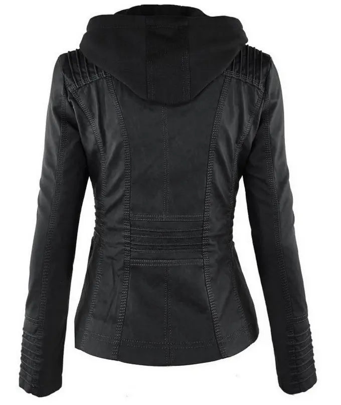Fashion Detachable Hooded Jacket With Pockets Casual Solid Color Zipper Long Sleeve Leather Coat Autumn Winter Women's Clothing Snap Seasons™