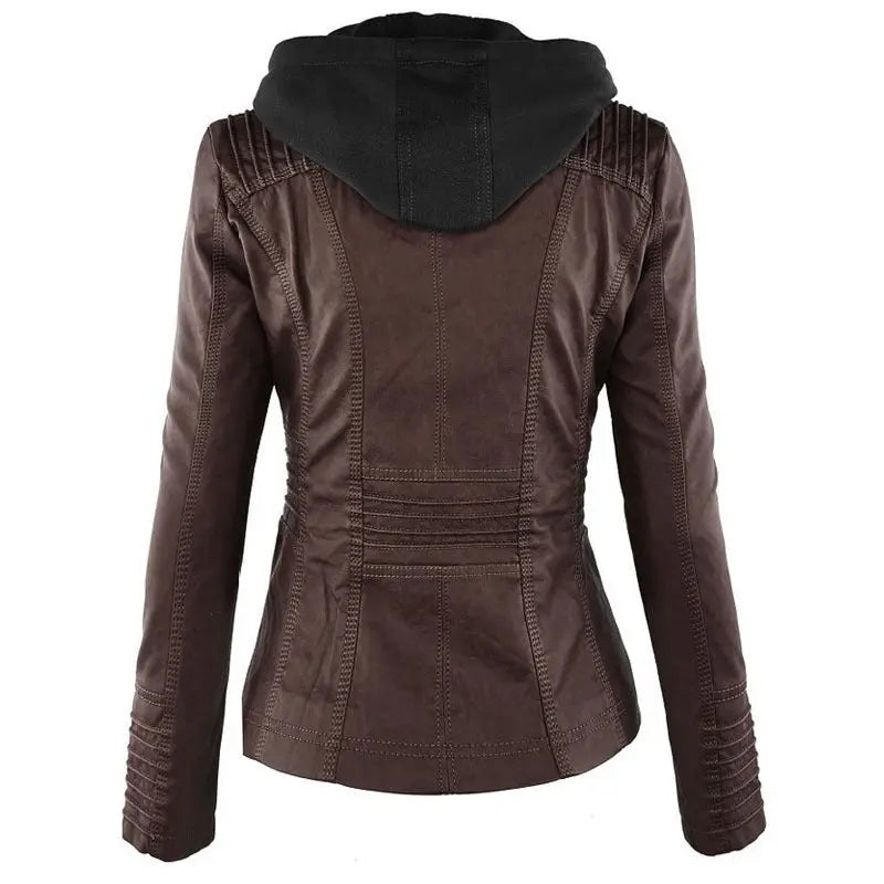Fashion Detachable Hooded Jacket With Pockets Casual Solid Color Zipper Long Sleeve Leather Coat Autumn Winter Women's Clothing Snap Seasons™