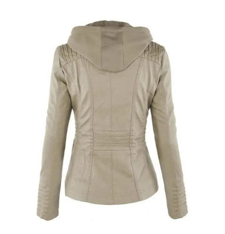 Fashion Detachable Hooded Jacket With Pockets Casual Solid Color Zipper Long Sleeve Leather Coat Autumn Winter Women's Clothing Snap Seasons™