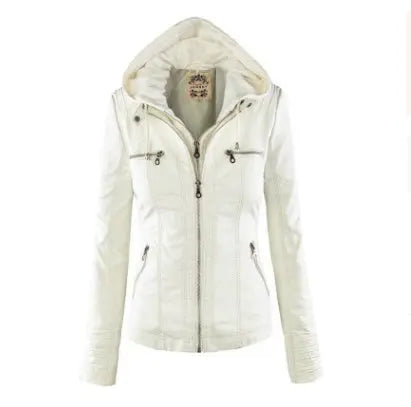 Fashion Detachable Hooded Jacket With Pockets Casual Solid Color Zipper Long Sleeve Leather Coat Autumn Winter Women's Clothing Snap Seasons™