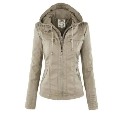 Fashion Detachable Hooded Jacket With Pockets Casual Solid Color Zipper Long Sleeve Leather Coat Autumn Winter Women's Clothing Snap Seasons™
