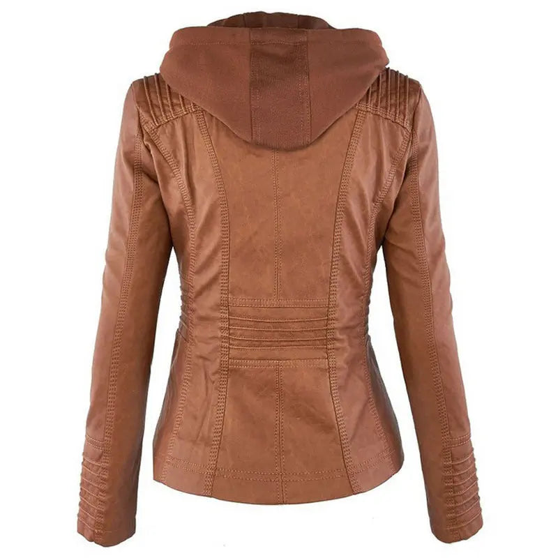 Fashion Detachable Hooded Jacket With Pockets Casual Solid Color Zipper Long Sleeve Leather Coat Autumn Winter Women's Clothing Snap Seasons™