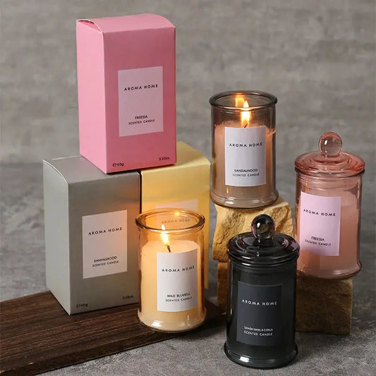 Ins Style Vintage Glass Jar Scented Candle Essential Oils Soy Wax Candle Aromatherapy Home Decoration Birthday Xmas Gift Snap Seasons