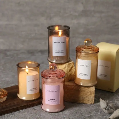 Ins Style Vintage Glass Jar Scented Candle Essential Oils Soy Wax Candle Aromatherapy Home Decoration Birthday Xmas Gift Snap Seasons