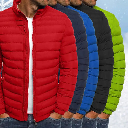 Men Jacket Zipper Solid Color Long Sleeves Pockets Coldproof Autumn Thicken Cotton Padded Overcoat For Outdoor Snap Seasons™