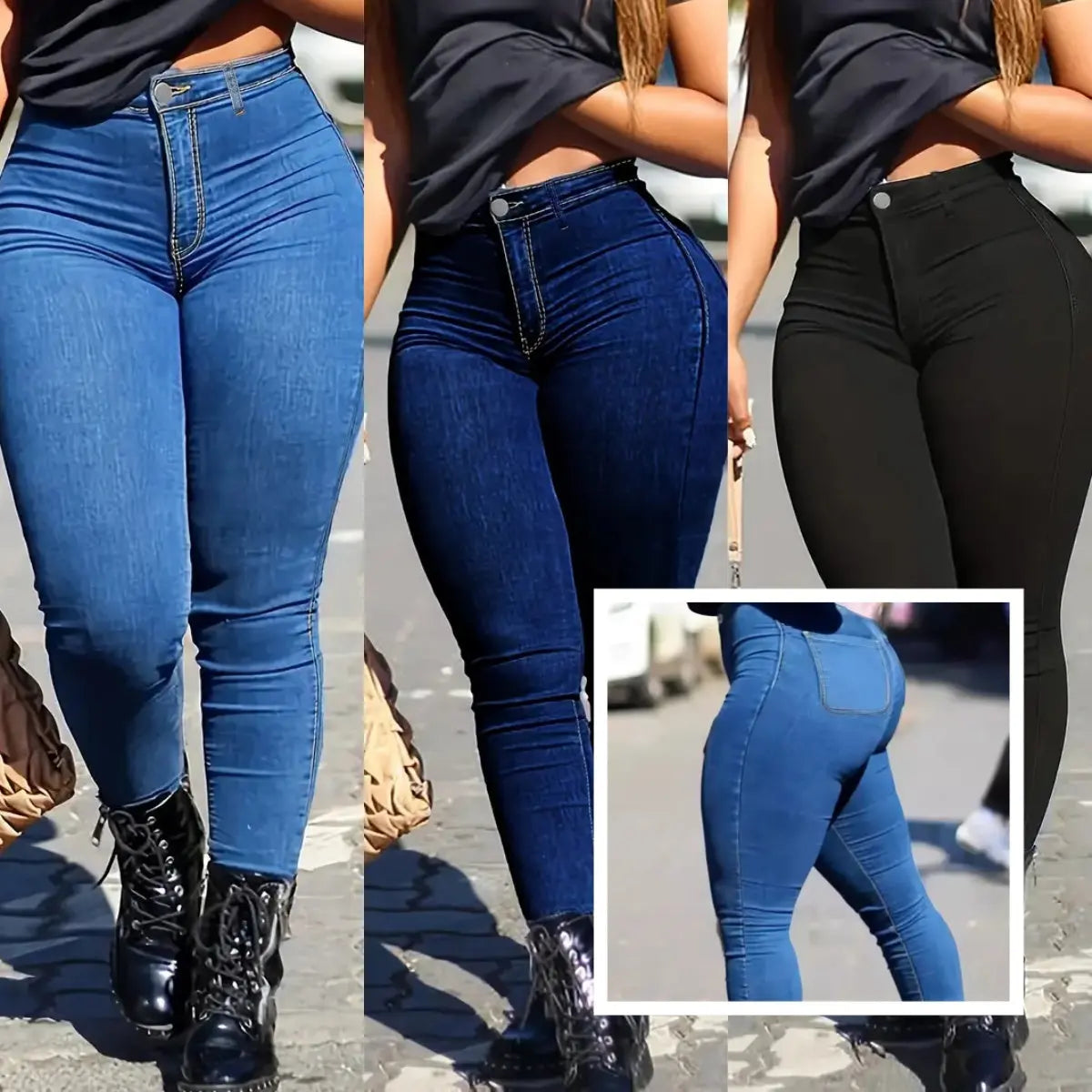 Spring Autumn Women's Skinny Fit Denim Jeans Solid Color High Waist Jeans For Women Oversized Basics Pants Ladies Pencil Pants Snap Seasons™