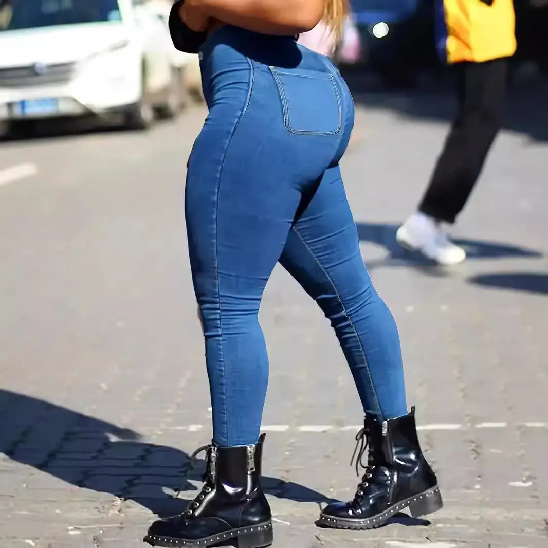 Spring Autumn Women's Skinny Fit Denim Jeans Solid Color High Waist Jeans For Women Oversized Basics Pants Ladies Pencil Pants Snap Seasons™